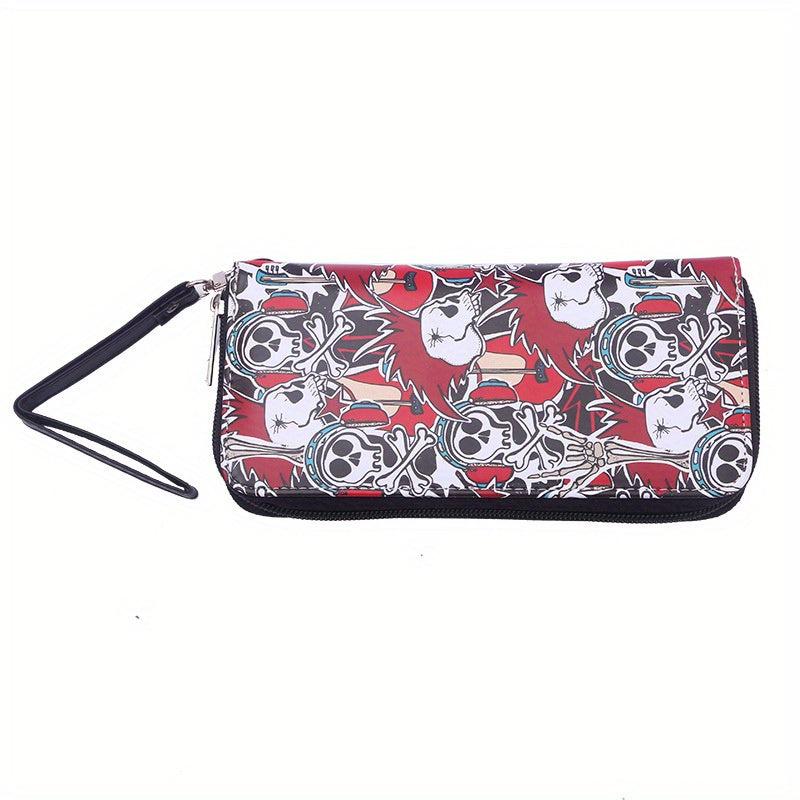 Men's Skull Pattern Long Zipper Wallet Clutch Bag