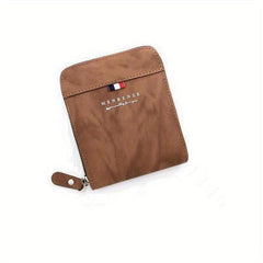 Men's Zipper Card Holder Short Wallet Leather Large Capacity Vintage Card Bag