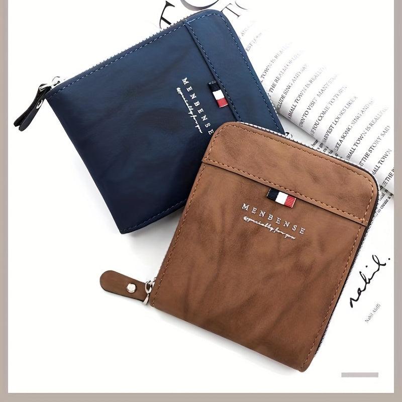 Men's Zipper Card Holder Short Wallet Leather Large Capacity Vintage Card Bag