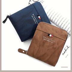 Men's Zipper Card Holder Short Wallet Leather Large Capacity Vintage Card Bag