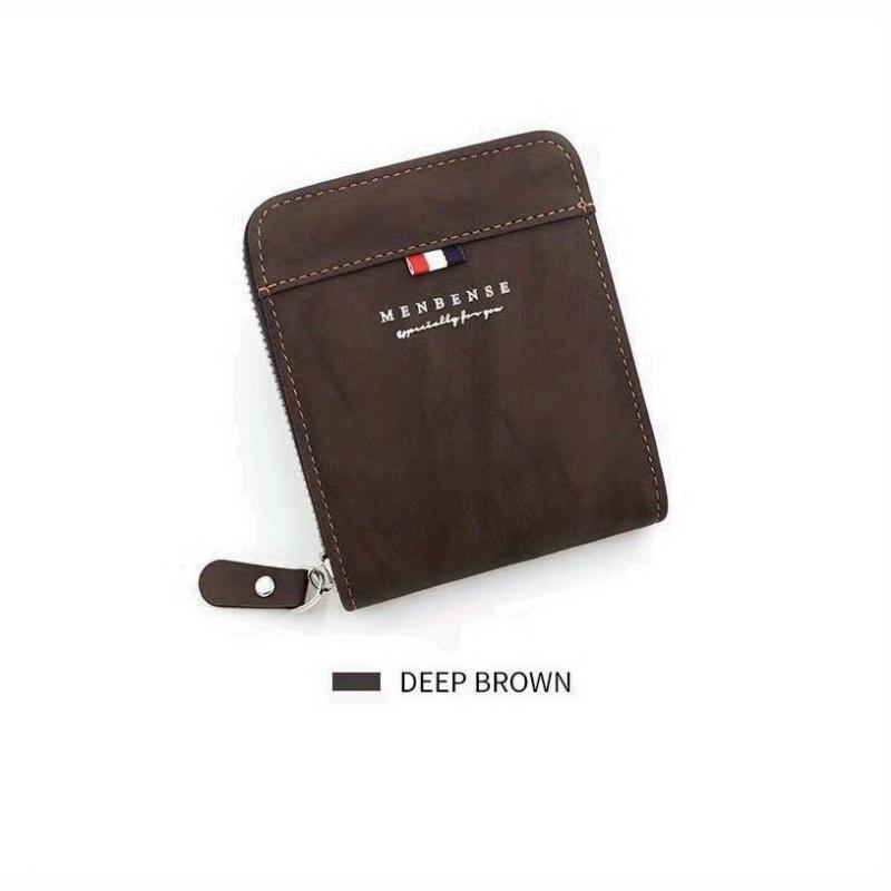 Men's Zipper Card Holder Short Wallet Leather Large Capacity Vintage Card Bag