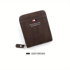 Men's Zipper Card Holder Short Wallet Leather Large Capacity Vintage Card Bag