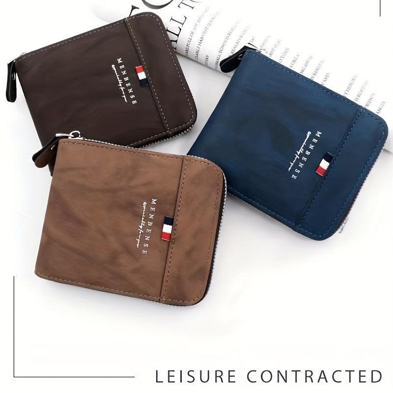 Men's Zipper Card Holder Short Wallet Leather Large Capacity Vintage Card Bag