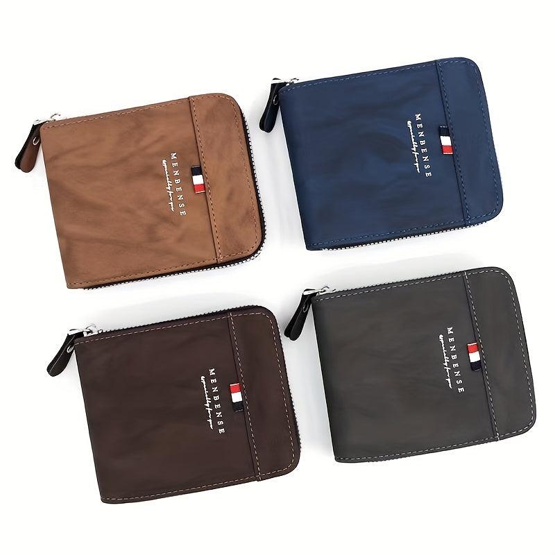 Men's Zipper Card Holder Short Wallet Leather Large Capacity Vintage Card Bag