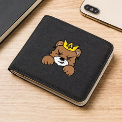 Men's Canvas Cartoon Puppy Print Slim Wallet
