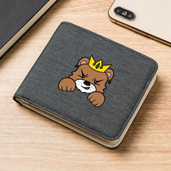 Men's Canvas Cartoon Puppy Print Slim Wallet