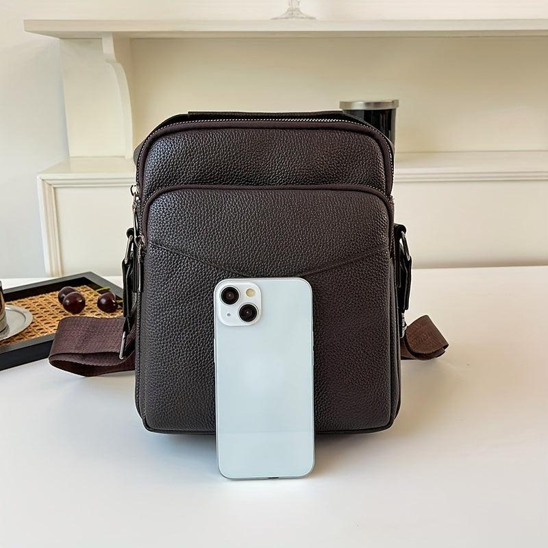 Men's Leather Crossbody Bag Vertical Shoulder Bag