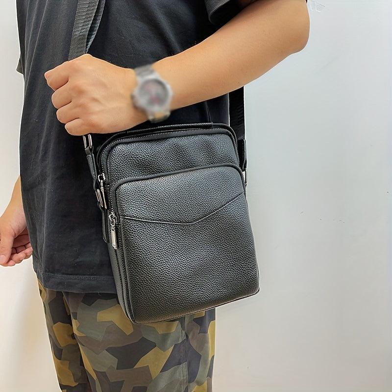 Men's Leather Crossbody Bag Vertical Shoulder Bag