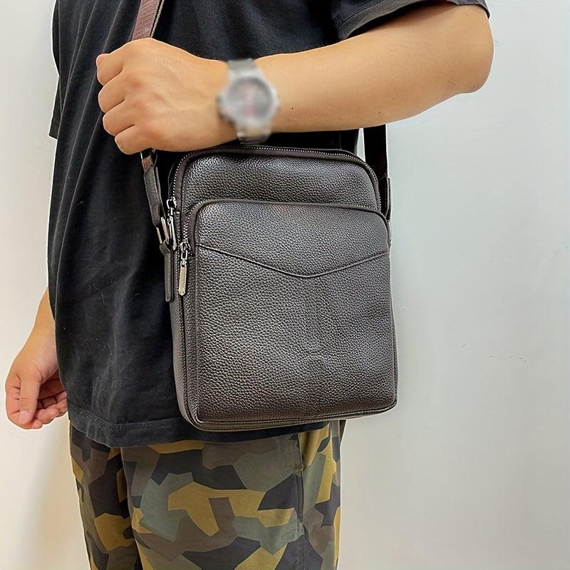Men's Leather Crossbody Bag Vertical Shoulder Bag
