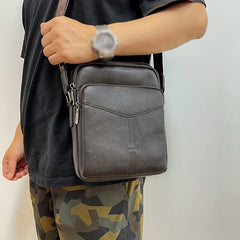 Men's Leather Crossbody Bag Vertical Shoulder Bag