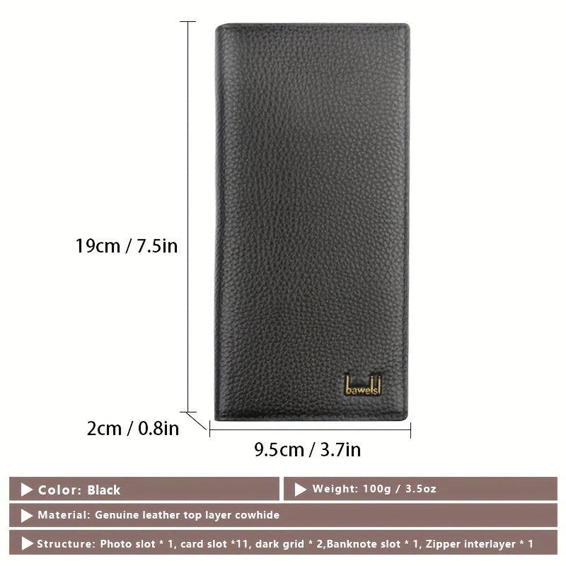 Men's Business Long Wallet Card Bag Leather Money Clip
