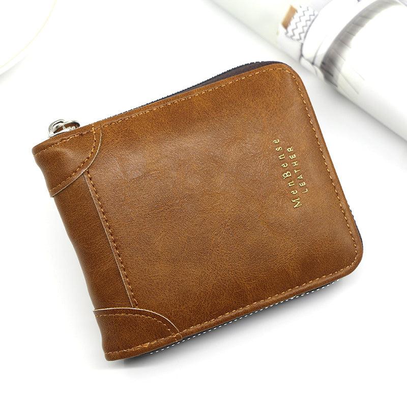 Men's Leather Zipper Card Holder Wallet Large Capacity Vintage Coin Purse