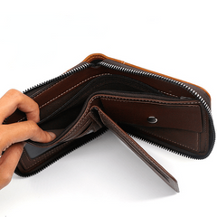 Men's Leather Zipper Card Holder Wallet Large Capacity Vintage Coin Purse