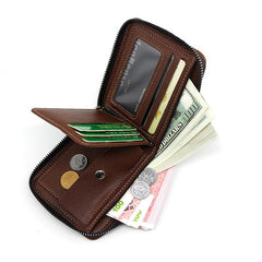 Men's Leather Zipper Card Holder Wallet Large Capacity Vintage Coin Purse