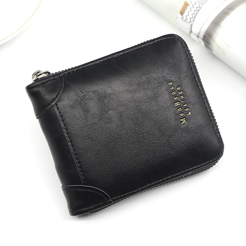 Men's Leather Zipper Card Holder Wallet Large Capacity Vintage Coin Purse