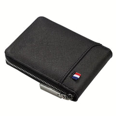 Men's Vintage Zipper Card Holder Short Wallet Leather Multifunctional Coin Purse