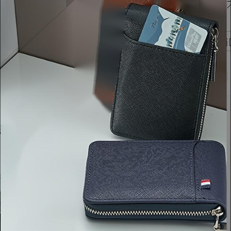 Men's Vintage Zipper Card Holder Short Wallet Leather Multifunctional Coin Purse