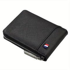Men's Vintage Zipper Card Holder Short Wallet Leather Multifunctional Coin Purse
