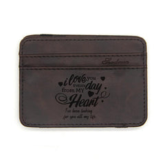 Vintage Slim Card Holder Engraved Men's Wallet Anniversary Gift