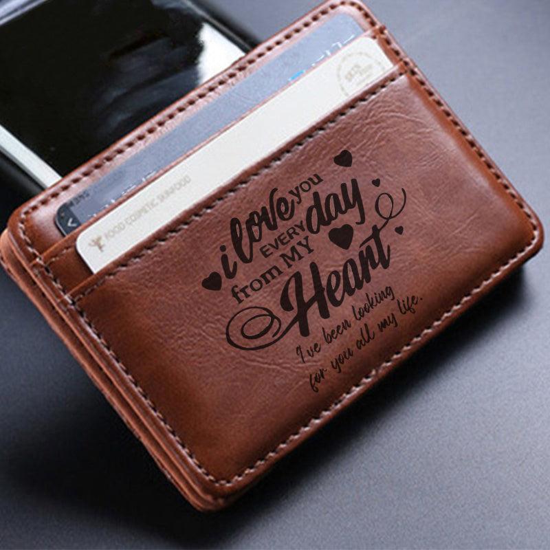 Vintage Slim Card Holder Engraved Men's Wallet Anniversary Gift