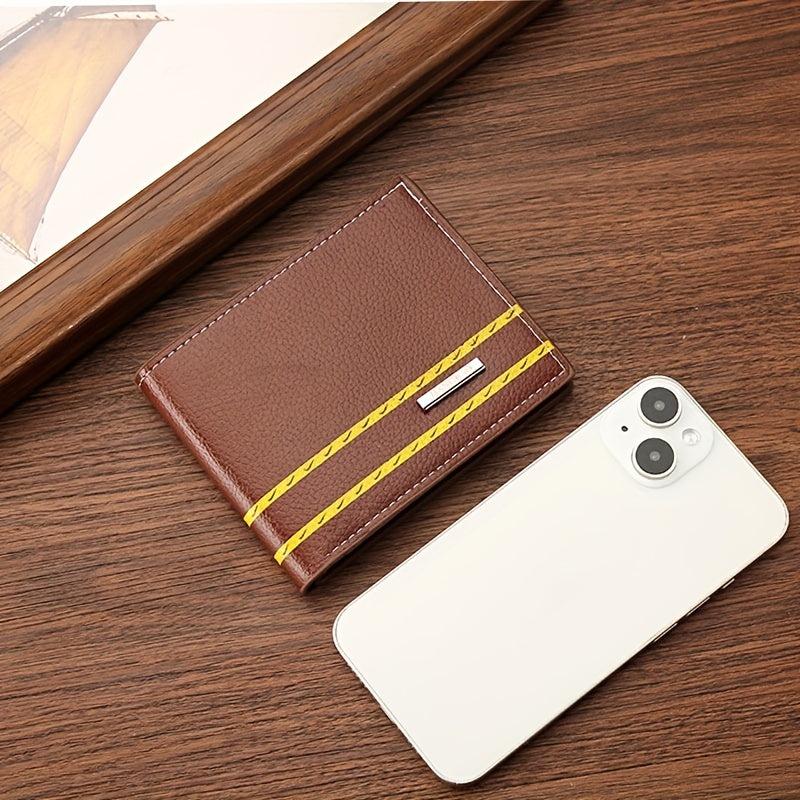 Men's PU Leather Striped Short Wallet Card Holder
