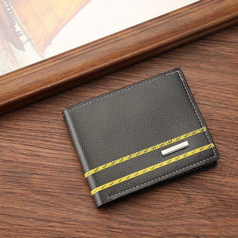 Men's PU Leather Striped Short Wallet Card Holder
