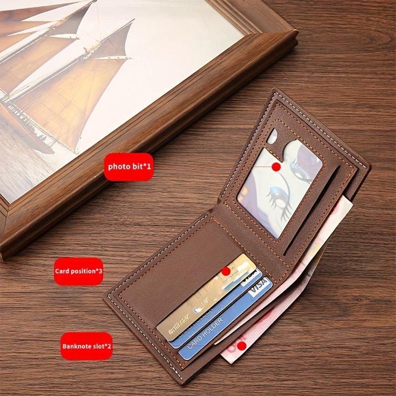 Men's PU Leather Striped Short Wallet Card Holder