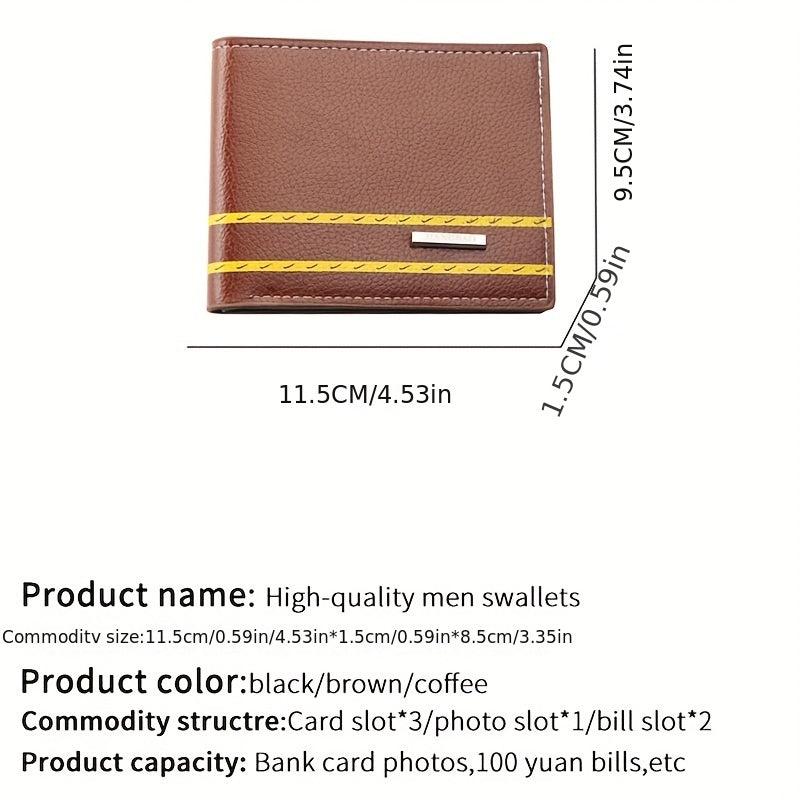 Men's PU Leather Striped Short Wallet Card Holder