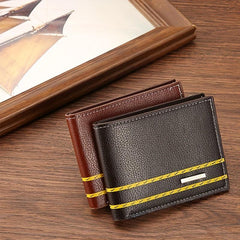 Men's PU Leather Striped Short Wallet Card Holder