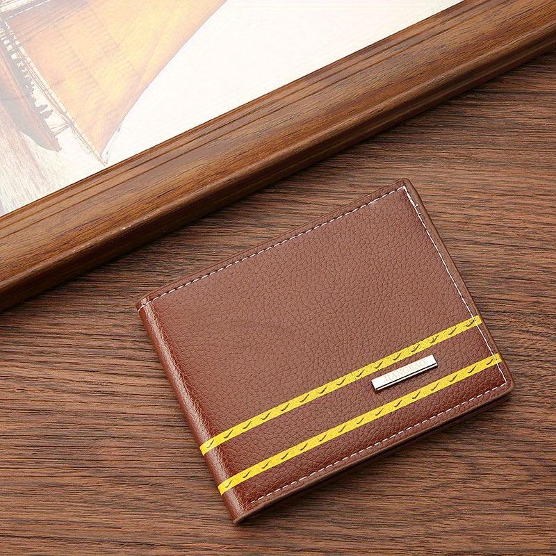 Men's PU Leather Striped Short Wallet Card Holder