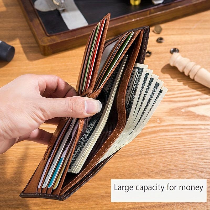 Men's RFID Blocking Leather Short Wallet with Bull Head Pattern