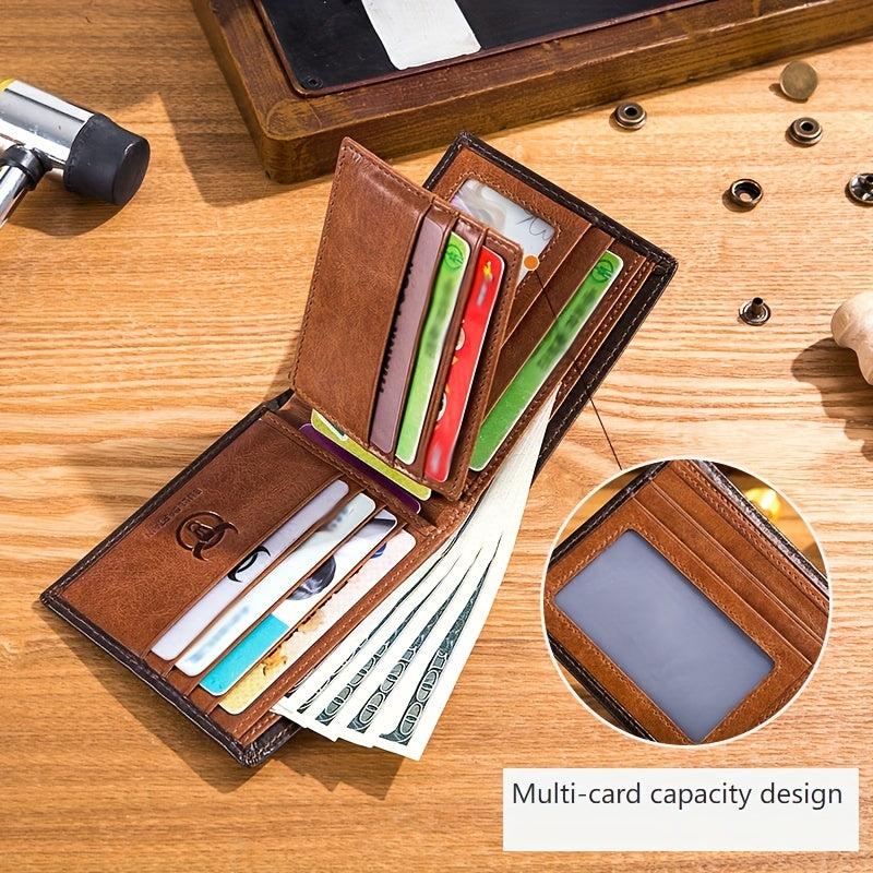 Men's RFID Blocking Leather Short Wallet with Bull Head Pattern
