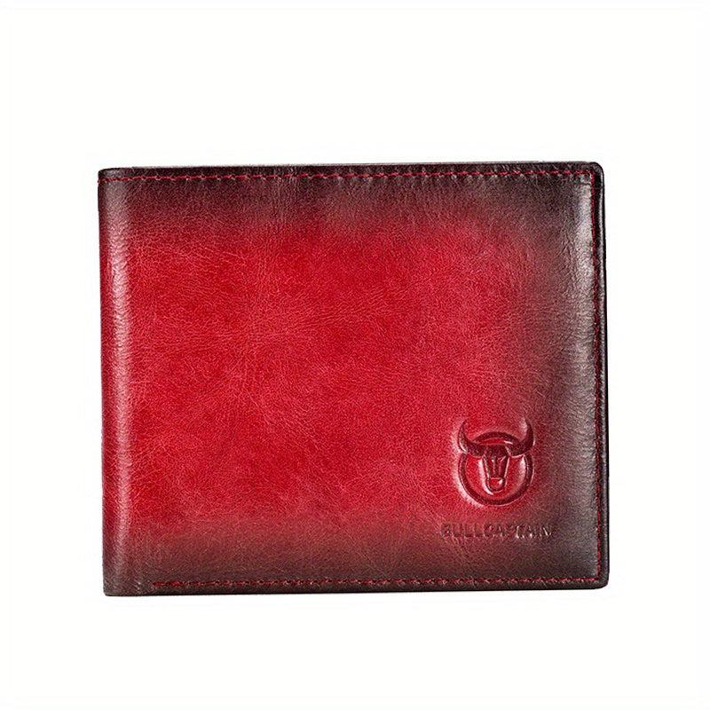 Men's RFID Blocking Leather Short Wallet with Bull Head Pattern