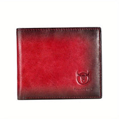 Men's RFID Blocking Leather Short Wallet with Bull Head Pattern
