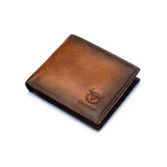 Men's RFID Blocking Leather Short Wallet with Bull Head Pattern