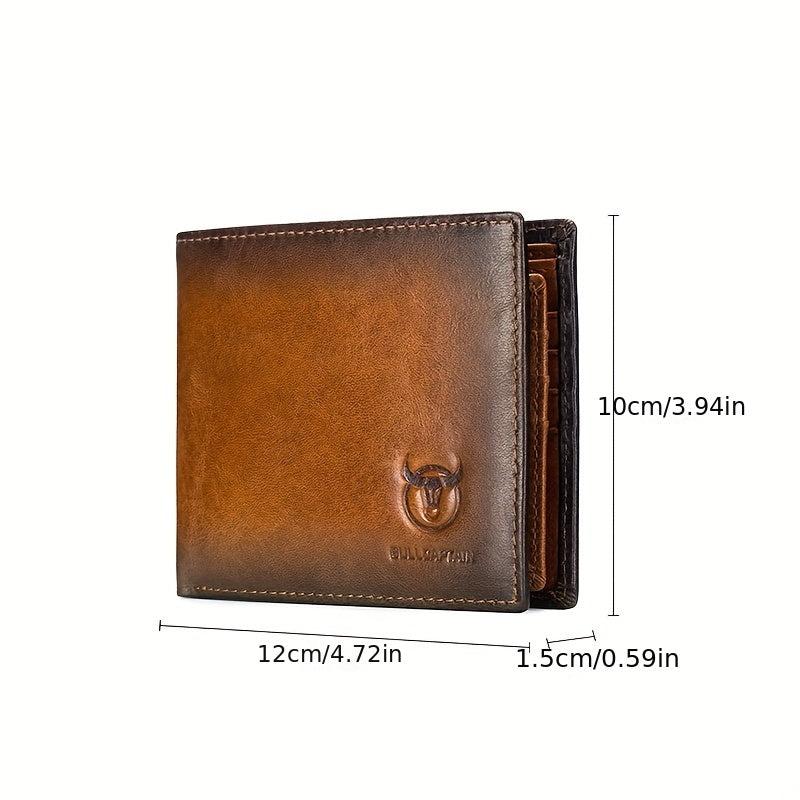 Men's RFID Blocking Leather Short Wallet with Bull Head Pattern