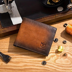 Men's RFID Blocking Leather Short Wallet with Bull Head Pattern