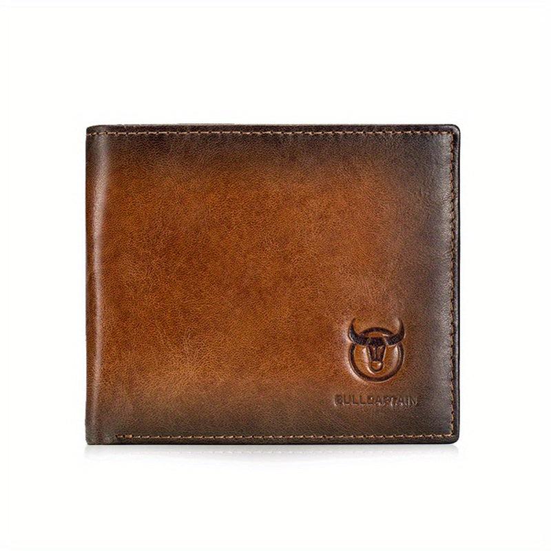 Men's RFID Blocking Leather Short Wallet with Bull Head Pattern