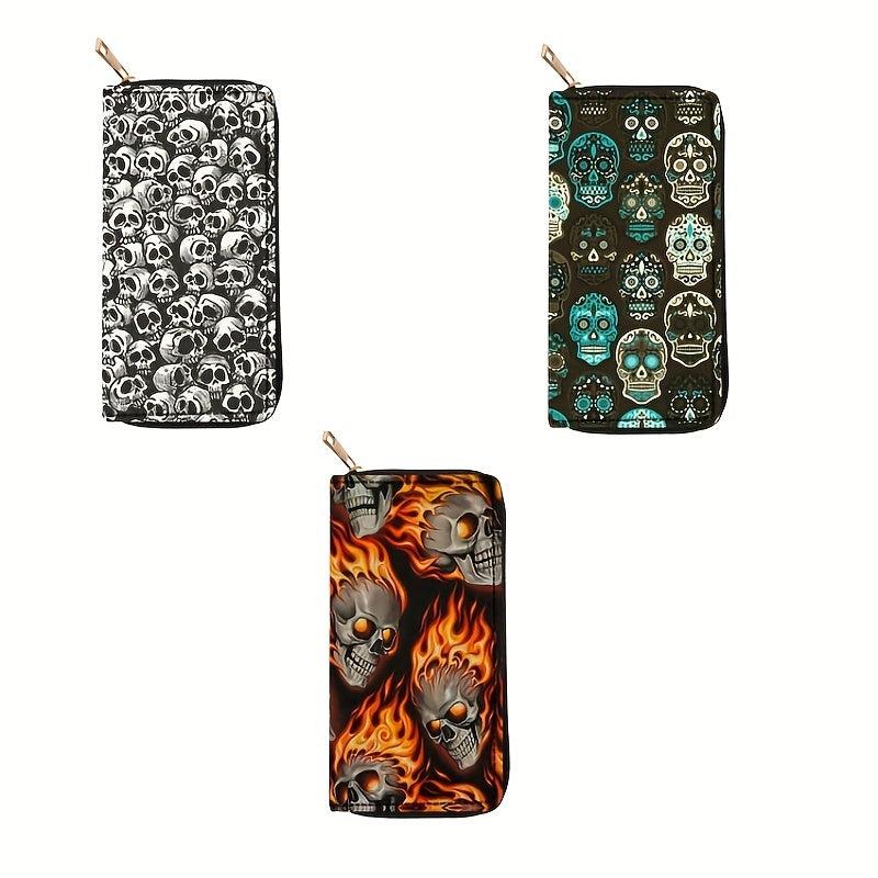 Skull Halloween Long Zipper Wallet Horror Night Handbag Clutch Bag