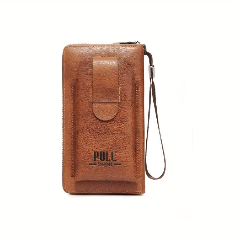 Solid Leather Zipper Wallet with Wristlet Coin Purse