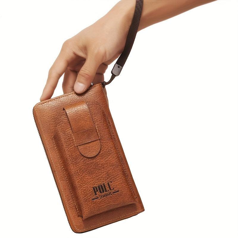 Solid Leather Zipper Wallet with Wristlet Coin Purse