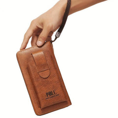 Solid Leather Zipper Wallet with Wristlet Coin Purse