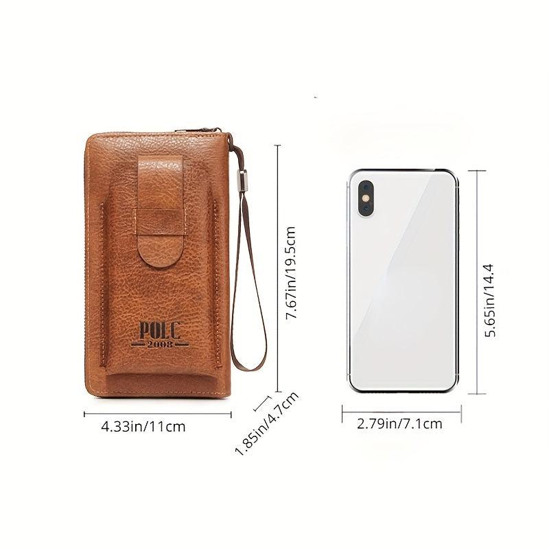 Solid Leather Zipper Wallet with Wristlet Coin Purse