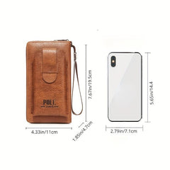 Solid Leather Zipper Wallet with Wristlet Coin Purse