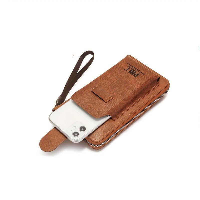 Solid Leather Zipper Wallet with Wristlet Coin Purse
