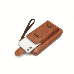 Solid Leather Zipper Wallet with Wristlet Coin Purse