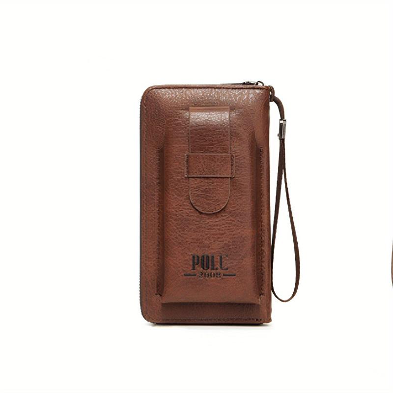Solid Leather Zipper Wallet with Wristlet Coin Purse