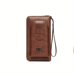 Solid Leather Zipper Wallet with Wristlet Coin Purse