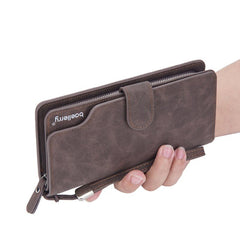 Men's Leather Zipper Handbag Large Capacity Wallet Clutch Bag