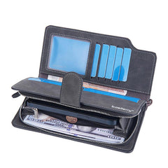 Men's Leather Zipper Handbag Large Capacity Wallet Clutch Bag